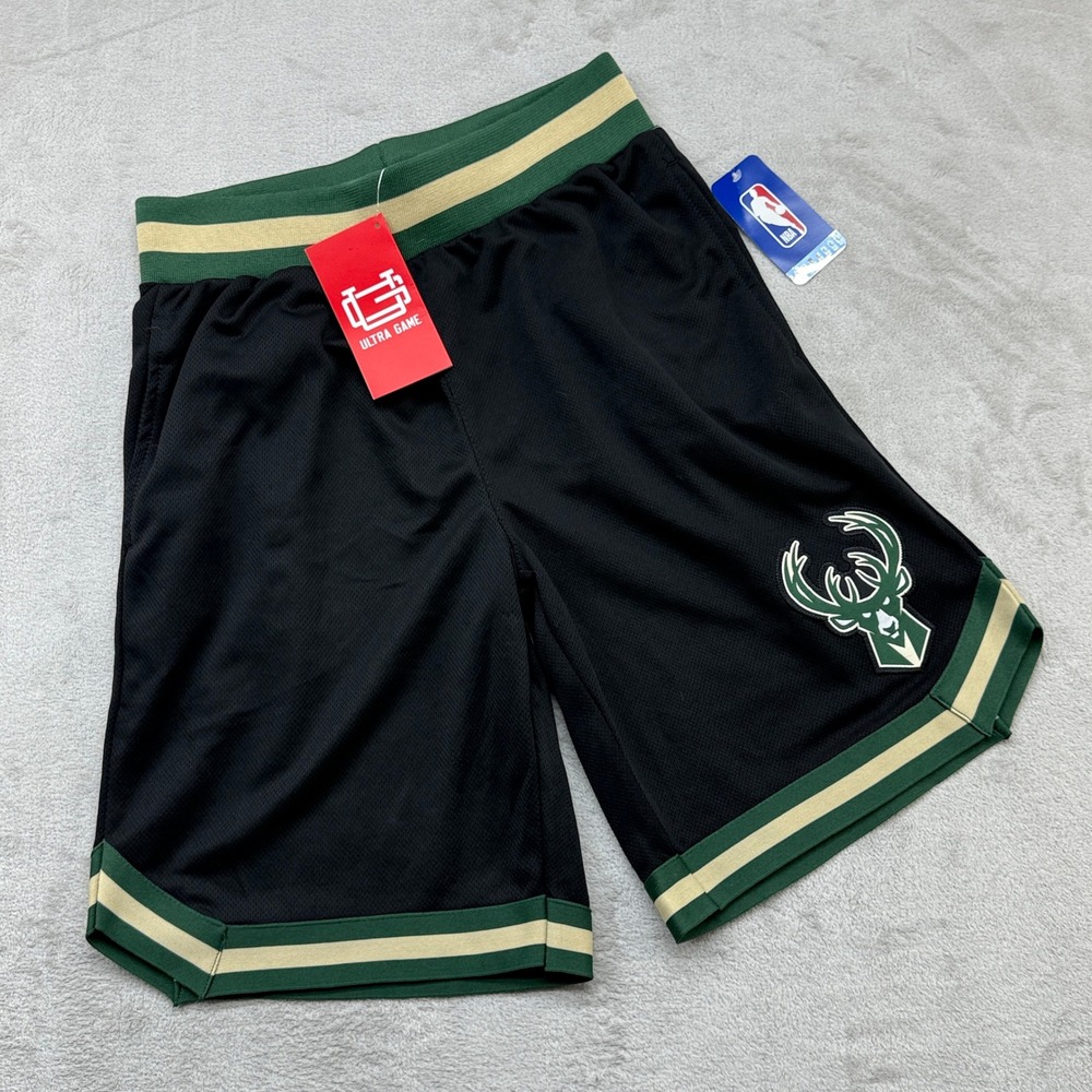 Milwaukee Bucks Shorts Mens Small Black Ultra Game NBA Basketball Mesh Striped
